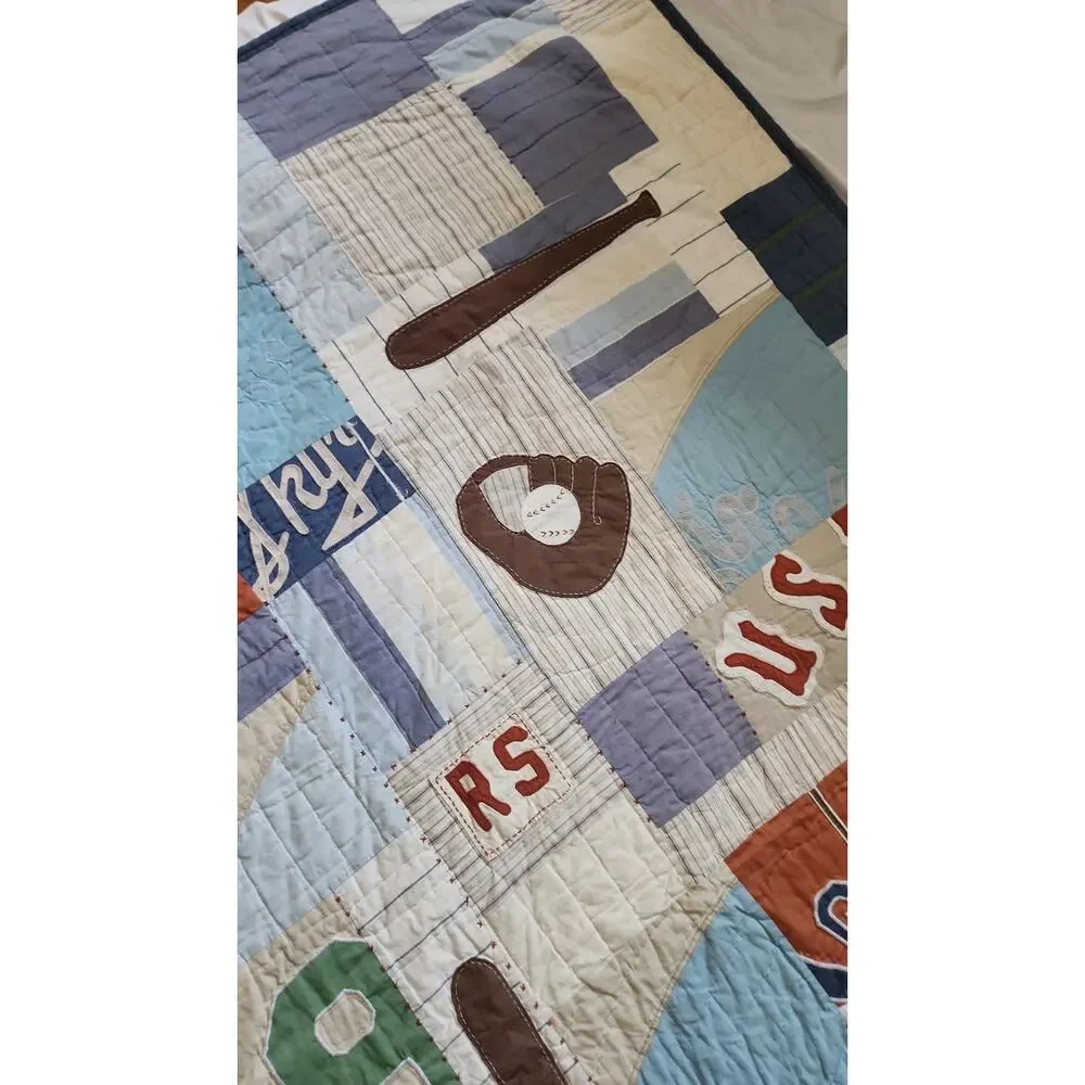 Vtg Patchwork Quilt Pottery Barn Kids Baseball Twin Comforter 90s Kids Bedroom